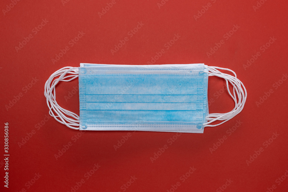 Medical masks on red background, Corona protection Medical masks on red background, Corona protection
