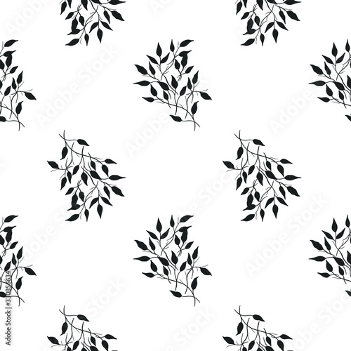 seamless leaf branch pattern on white background. vintage style. 