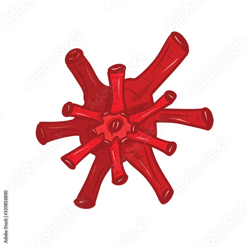 Red virus isolahted on white background. Simple vector illustration in cartoon style.