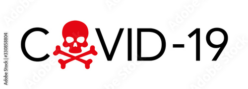 COVID-19 coronavirus web banner concept on a white background. The sign of the skull with intersecting bones instead of the letter O. COVID-19. Vector illustration