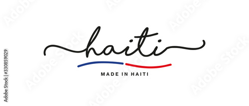 Fotografija Made in Haiti handwritten calligraphic lettering logo sticker flag ribbon banner