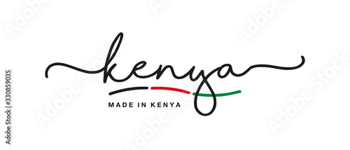 Made in Kenya handwritten calligraphic lettering logo sticker flag ribbon banner