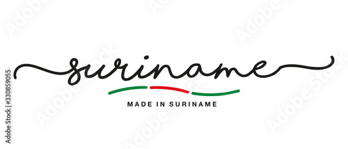 Made in Suriname handwritten calligraphic lettering logo sticker flag ribbon banner photo