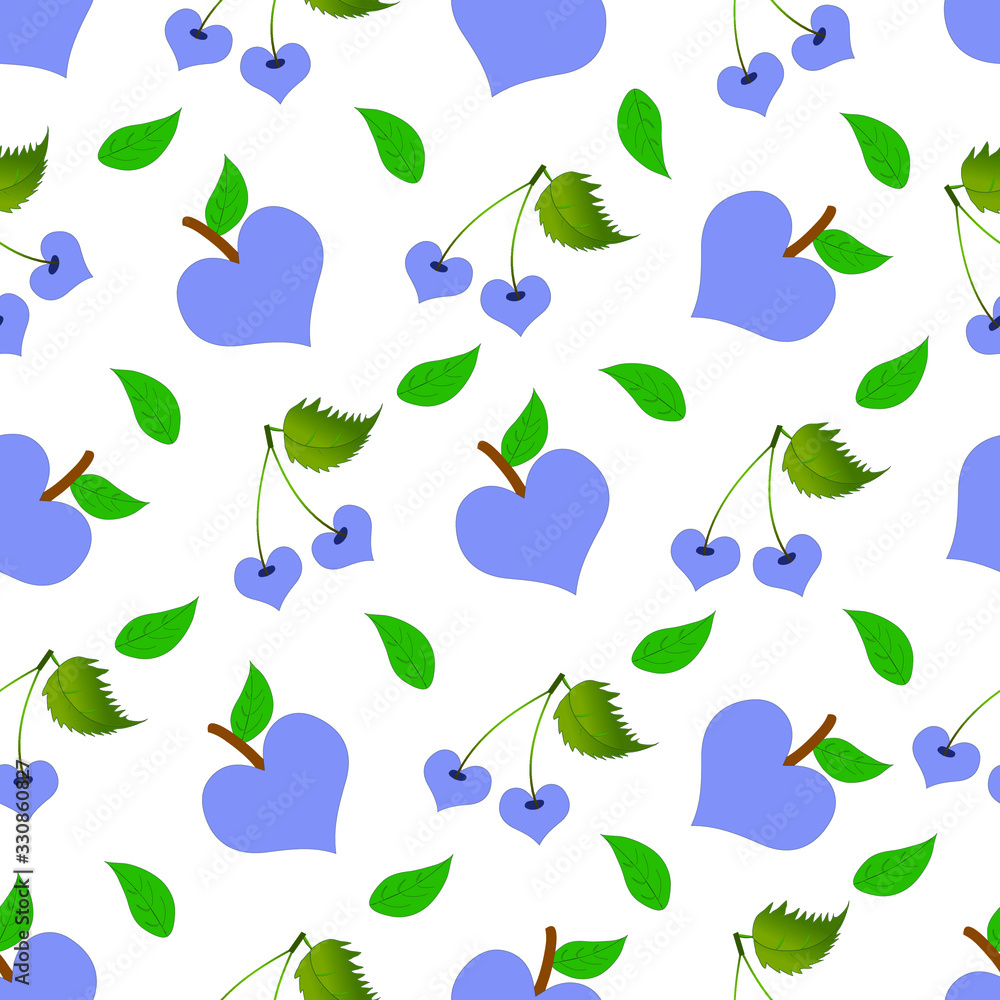 Fruit in the shape of a heart. Cherry and apples seamless pattern on a white background. Fruit in the shape of a heart. Cherry and apples seamless pattern on a white background.