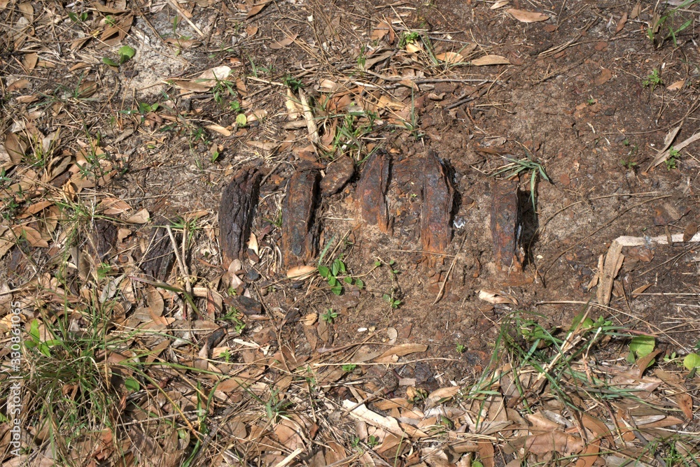 Fototapeta premium old piece of iron in the ground