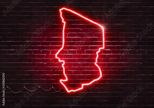 Neon sign on a brick wall in the shape of Chad.(illustration series)