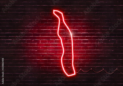 Neon sign on a brick wall in the shape of Togo.(illustration series)