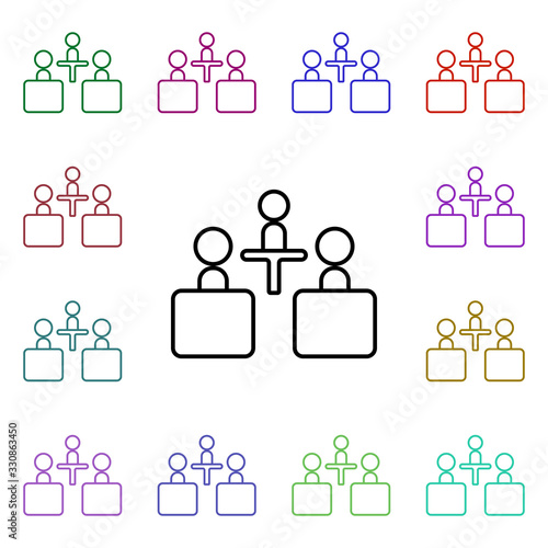 The meeting multi color style icon. Simple thin line, outline vector of conferencing icons for ui and ux, website or mobile application