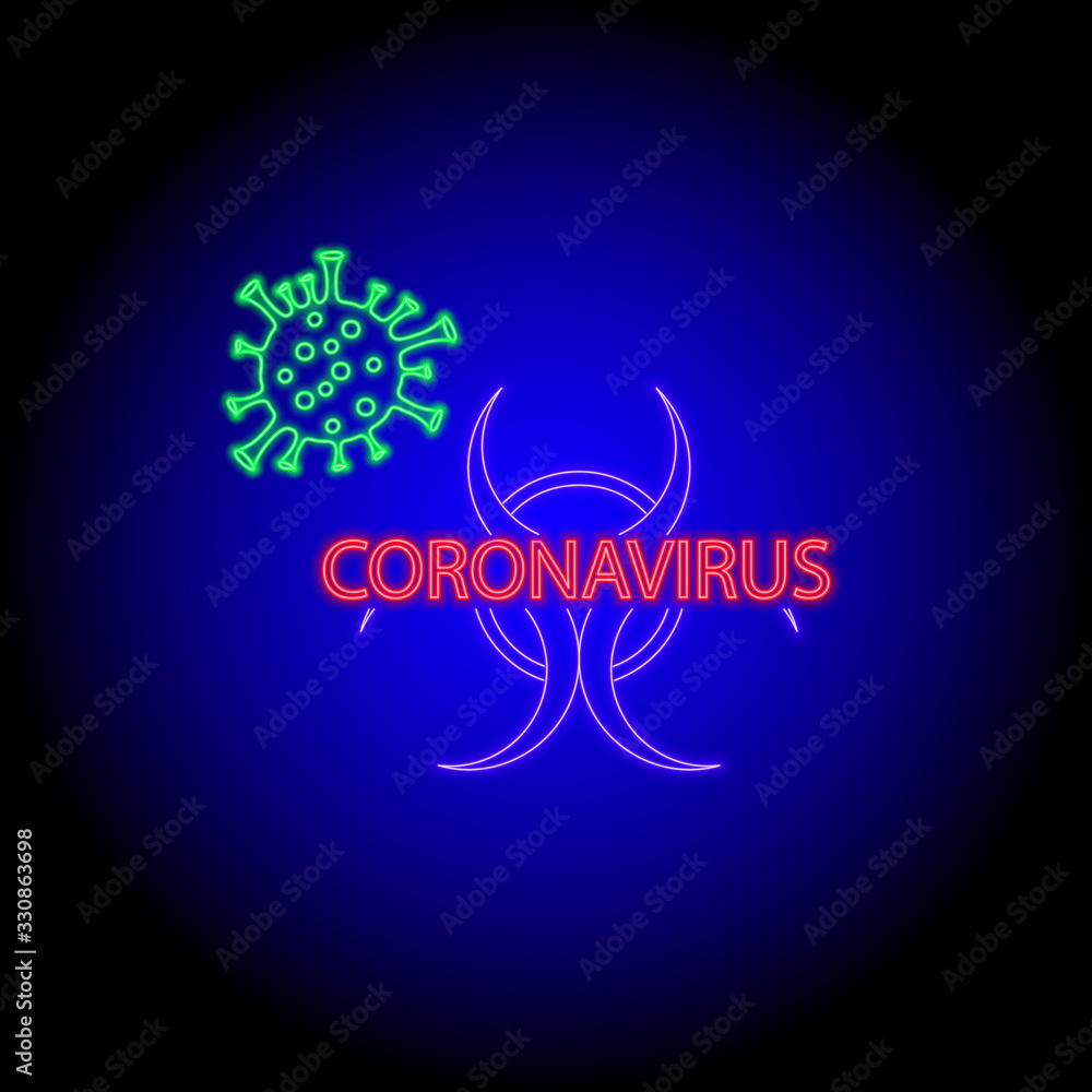Naklejka premium neon flat icon of medicine coronavirus bacterium, n-cov, microbiology
