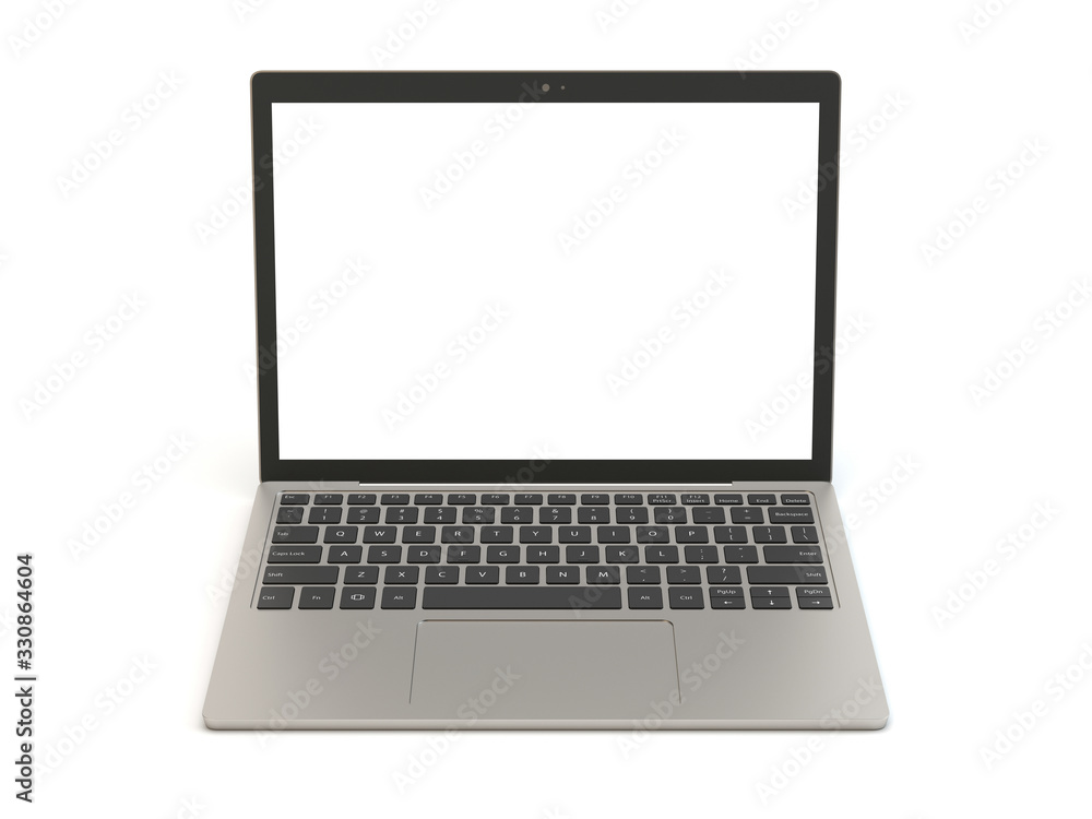 Modern laptop with white screen isolated on white background - 3d illustration Modern laptop with white screen isolated on white background - 3d illustration