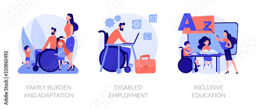 Foto Handicapped people support and rehabilitation flat icons set