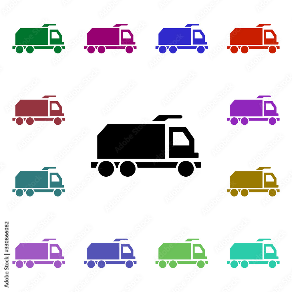 Garbage truck, car multi color style icon. Simple glyph, flat vector of ecology icons for ui and ux, website or mobile application