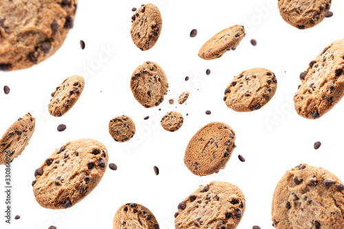 Collection of half chocolate chip cookies on white background photo