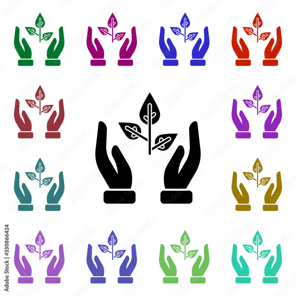 Hands, leaf, protect multi color style icon. Simple glyph, flat vector of ecology icons for ui and ux, website or mobile application