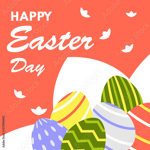 Happy easter day greeting card design template for celebrate Jesus rose from the dead in Christmas. Also include easter eggs illustration vector. Suitable for social media template, blog post, etc.