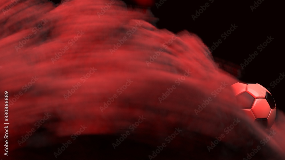 White-Black Soccer ball with red dark toned foggy smoke background. 3D sketch design and illustration. 3D high quality rendering. White-Black Soccer ball with red dark toned foggy smoke background. 3D sketch design and illustration. 3D high quality rendering.
