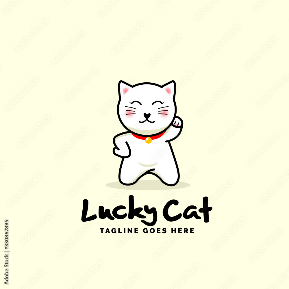 Japanese Lucky Cat cartoon vector logo illustration