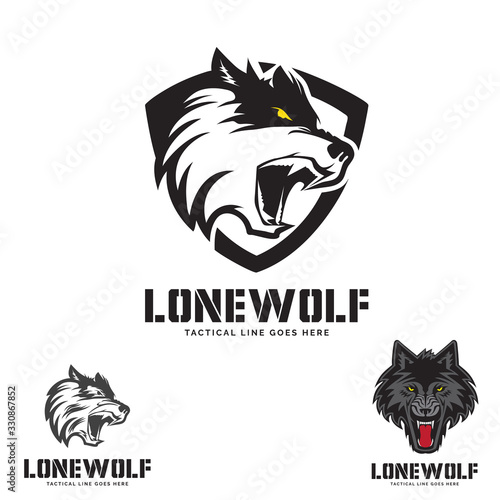Grey Wolf head  theme. logo set. vector
