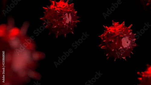 Virus, flu, view of a virus under a microscope, infectious disease. 3D illustration. 3D high quality rendering. 3D CG.