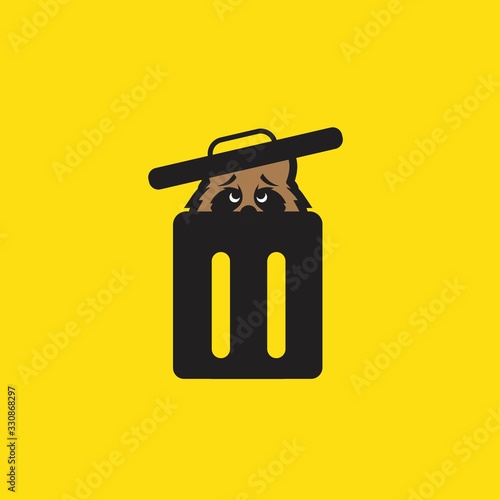 raccoon in trash can. cartoon