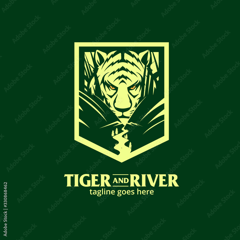 Fototapeta premium Crouching Tiger in the river vector illustration