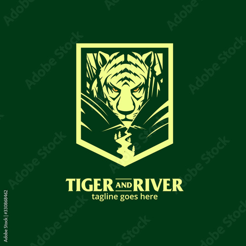 Crouching Tiger in the river vector illustration