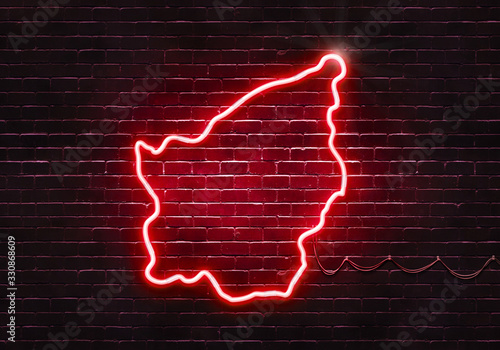 Neon sign on a brick wall in the shape of San Marino.(illustration series)