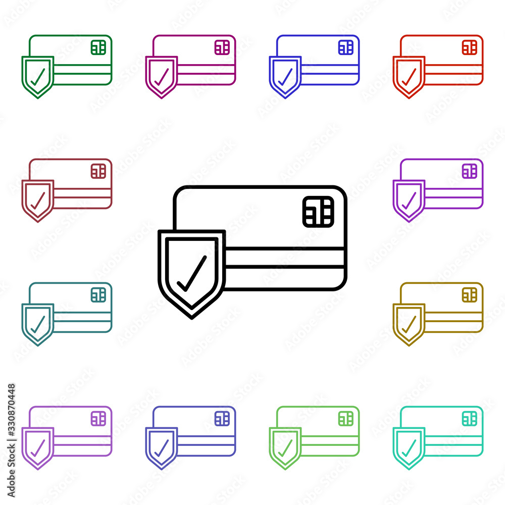 bank card protection multi color style icon. Simple thin line, outline vector of online shopping icons for ui and ux, website or mobile application bank card protection multi color style icon. Simple thin line, outline vector of online shopping icons for ui and ux, website or mobile application