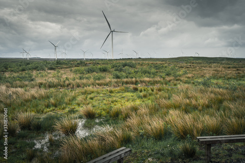 Whitelee Wind Farm is a windfarm on the Eaglesham moor in Scotland, with 215 Siemens and Alstom wind turbines and a total capacity of 539 megawatts (MW). Renewable energy.