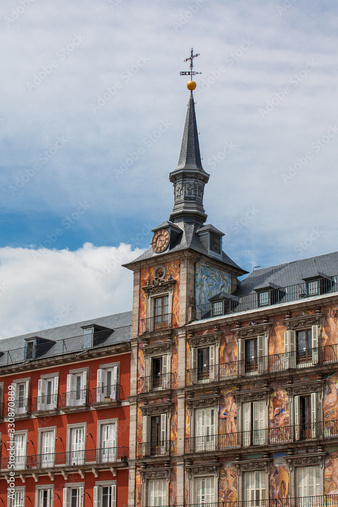 Beautiful antique buildings around Plaza Mayor at Madrid city center