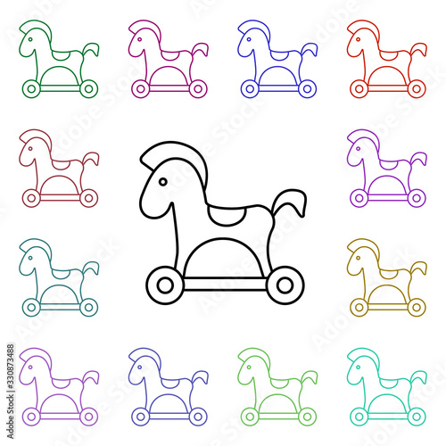 Horse on wheels line multi color style icon. Simple thin line, outline vector of toys icons for ui and ux, website or mobile application