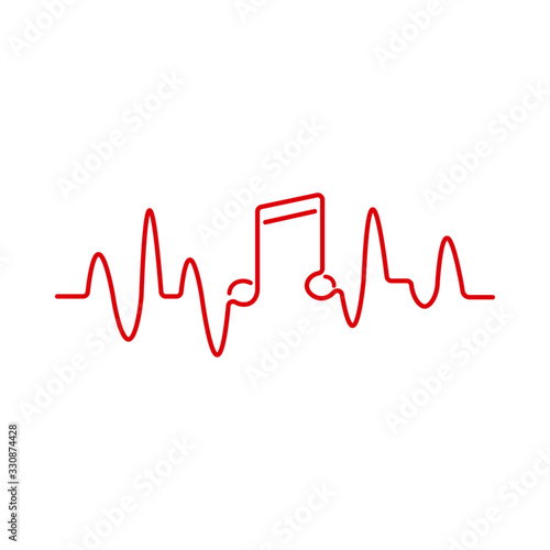 Music heartbeat, pulse line with music note, vector illustration.