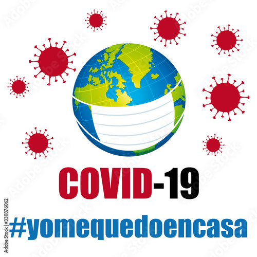 Covid-19 Coronavirus. Spanish hashtag. Yo me quedo en casa.