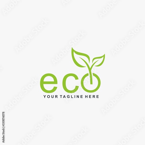 Letter ECO logo design. Plant abstract in letter design. Green leaf illustration symbol. Natural organic vector icon.