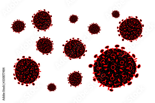2019-nCoV black bacteria isolated on white. Coronavirus black vector background. COVID-19 Wuhan corona virus disease sign. SARS pandemic concept symbol. China. Human health medical.