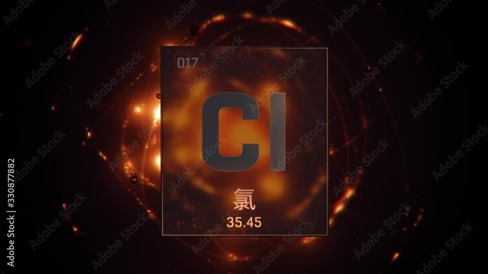 Chlorine as Element 17 of the Periodic Table. Seamlessly looping 3D ...