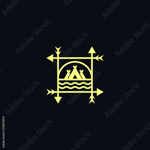 Abstract vector round graphic illustration of a reindeer herder`s dwelling, tourist`s dwelling, nomad`s dwelling. Can be used as a logo sign, graphic design part of different projects.