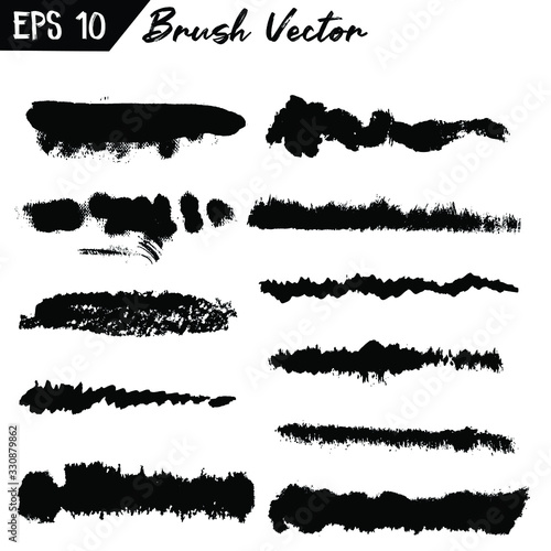 set of abstract black textured strokes on white background