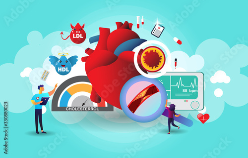 The doctor provides health services. High Cholesterol Blood Pressure. Tiny People character concept. Suitable for wallpaper, banner, background, card, book and web landing page. EPS 10