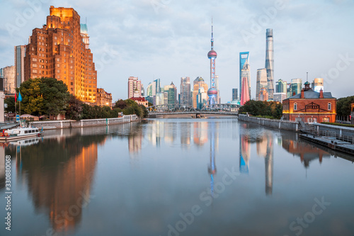 Photography Night view of modern city in Shanghai, China