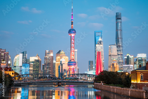 Night view of modern city in Shanghai, China