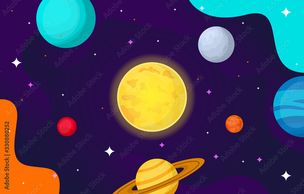 Planet Star Sun Moon Space Flat Vector Illustration