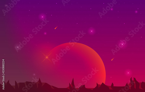 Landscape Surface of Planet Sky Space Science Fiction Fantasy Illustration