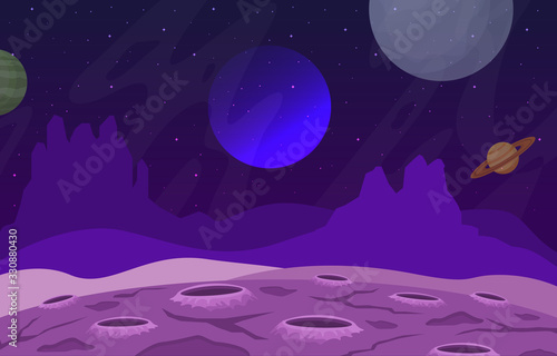 Landscape Surface of Planet Sky Space Science Fiction Fantasy Illustration