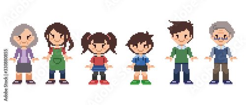 ドット絵で描かれた家族