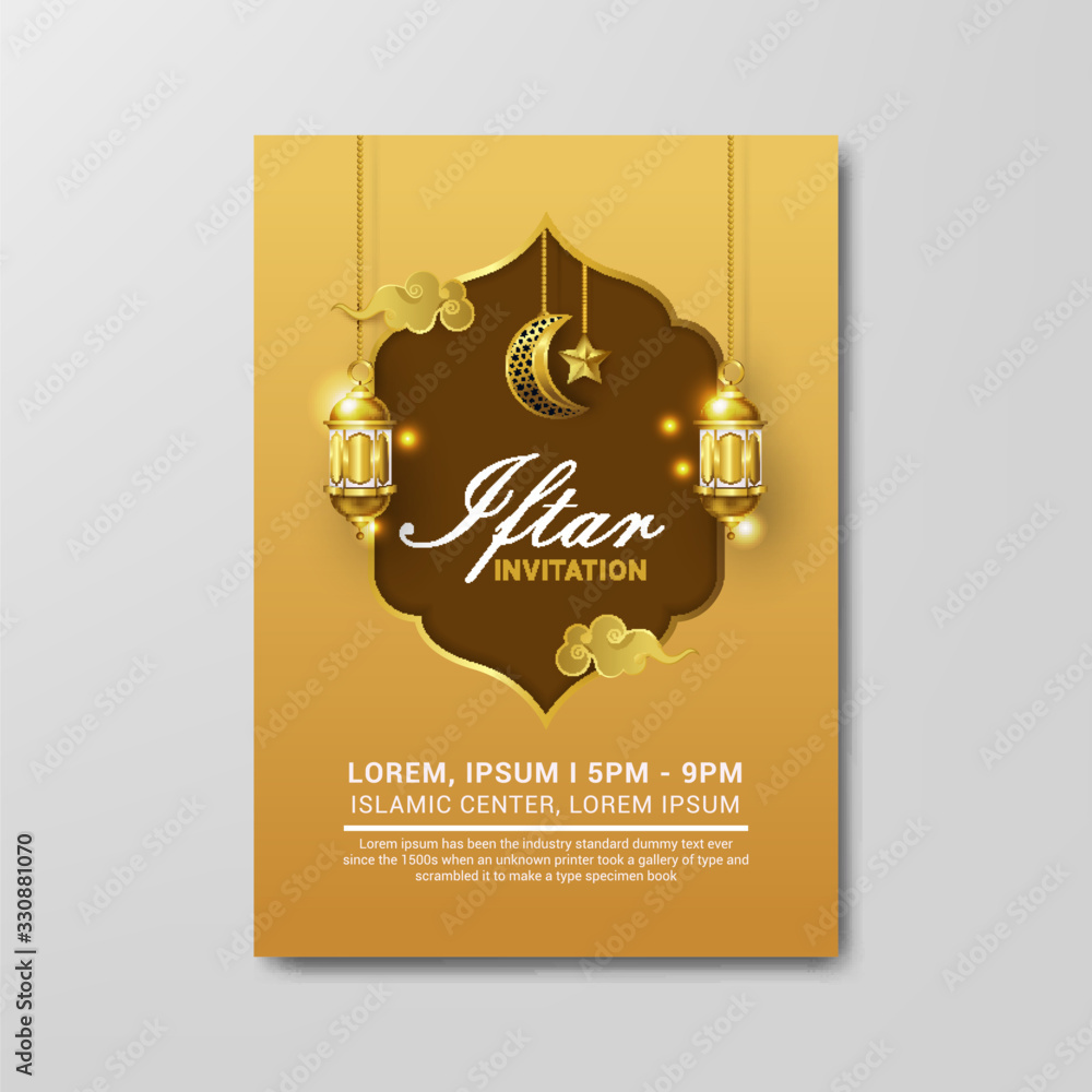 gold flyer design for iftar invitation vector illustration Stock Vector ...