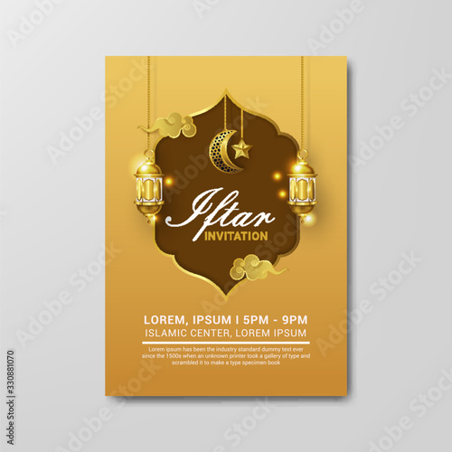 gold flyer design for iftar invitation vector illustration