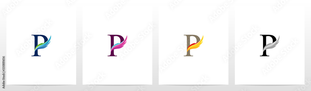 Feather On Letter Logo Design P - obrazy, fototapety, plakaty 