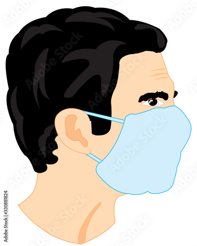 Head men in medical armband from contamination
