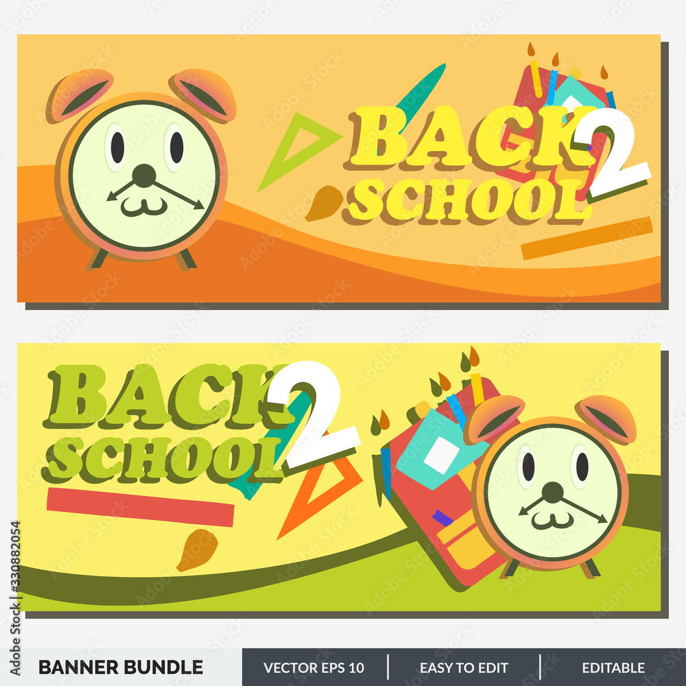 Fototapeta premium Back to school banner template consisting of school items and elements. Vector illustration. Suitable for banners, posters, flyers. Creative design advertising vector illustration.
